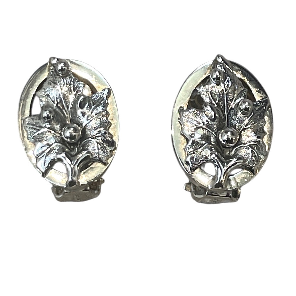 Vintage Whiting Davis Silver Tone Leaf Clip-On Earrings 20$